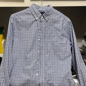 Men's Blue and White Checkered Casual Shirt